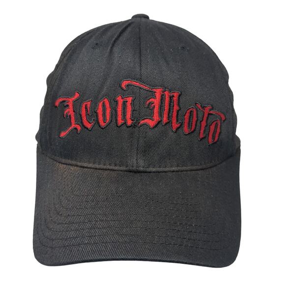 Icon Moto Fitted Baseball Cap Black Medium Lightweight Embroidered Flexfit - Picture 1 of 9